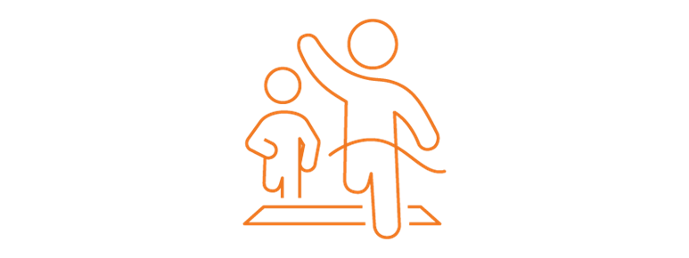 Orange icon showing two people running a marathon