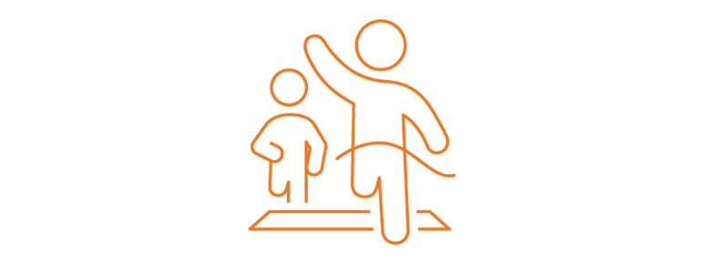 Orange icon showing two people running a marathon